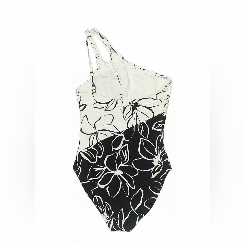 La Blanca Moonlit Silhouette one-shoulder keyhole swimsuit Black & White Size 10 - Picture 3 of 5